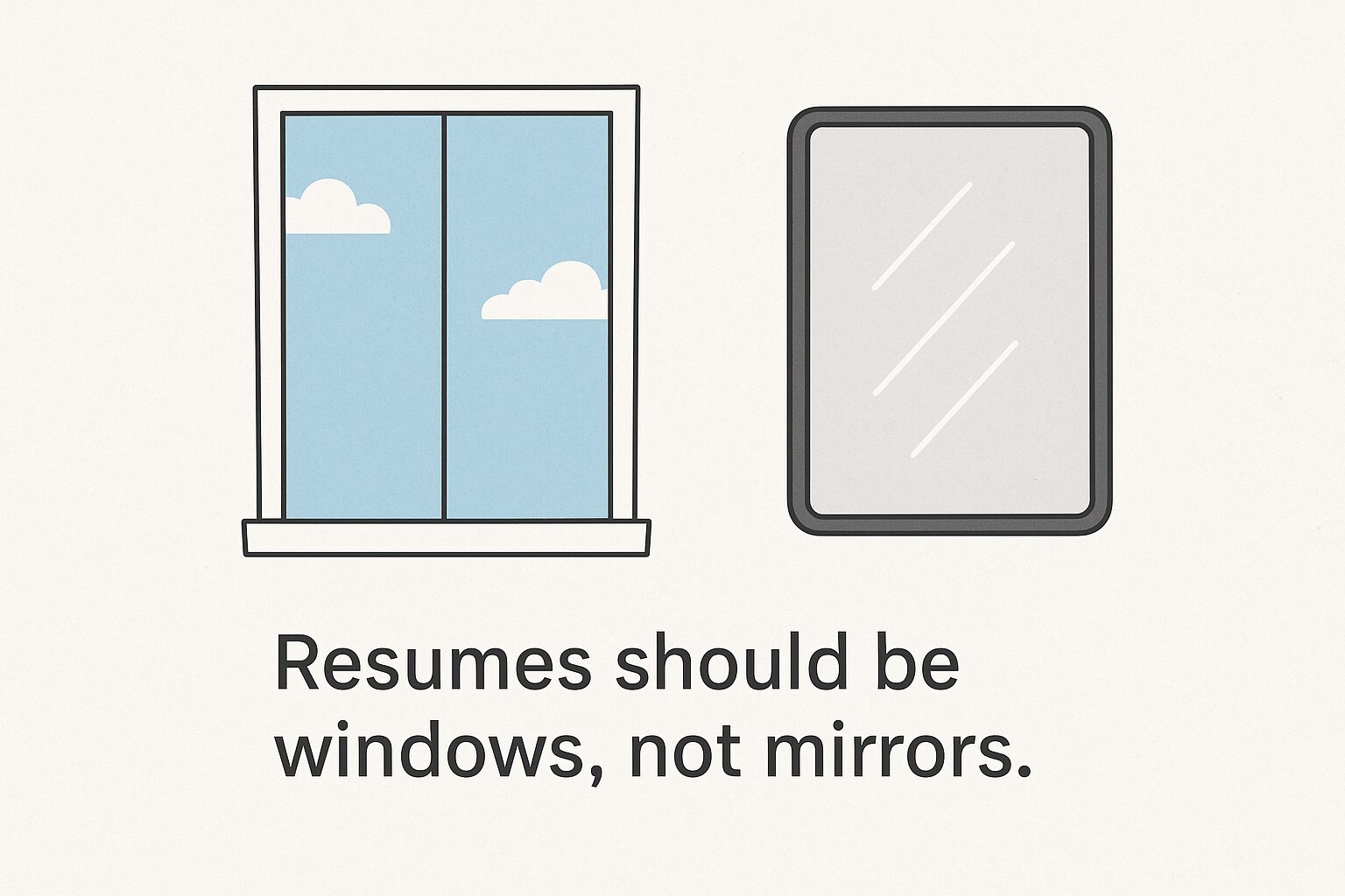 Visual representation of resumes as windows versus mirrors, highlighting the importance of authenticity in the hiring process.